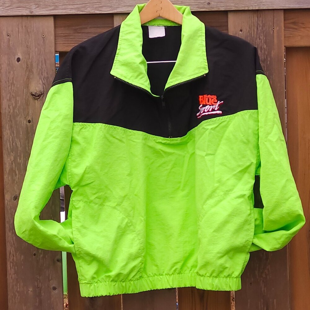 VINTAGE RETRO LABATT BLUE Sport Windbreaker Neon 1/4 Zip Pullover Unisex Medium
